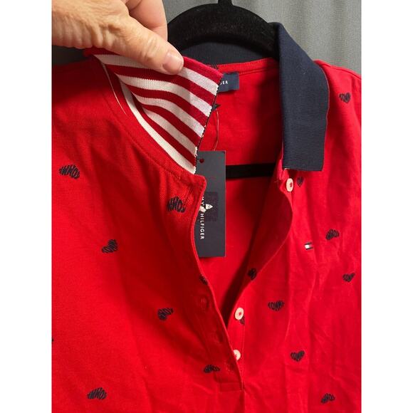 Tommy Hilfiger Polo Shirt Womens XS Red Heart Pattern Short Sleeve Collared B67 - Picture 3 of 6